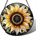 CRISGIF Stained Glass Window Hanging - Sunflower Suncatcher for Door Garden Patio Retro Flower Sun Catchers Decor Christmas Mother's Day Birthday Gifts for Women Mom Nana Friend Wife 11.8 in