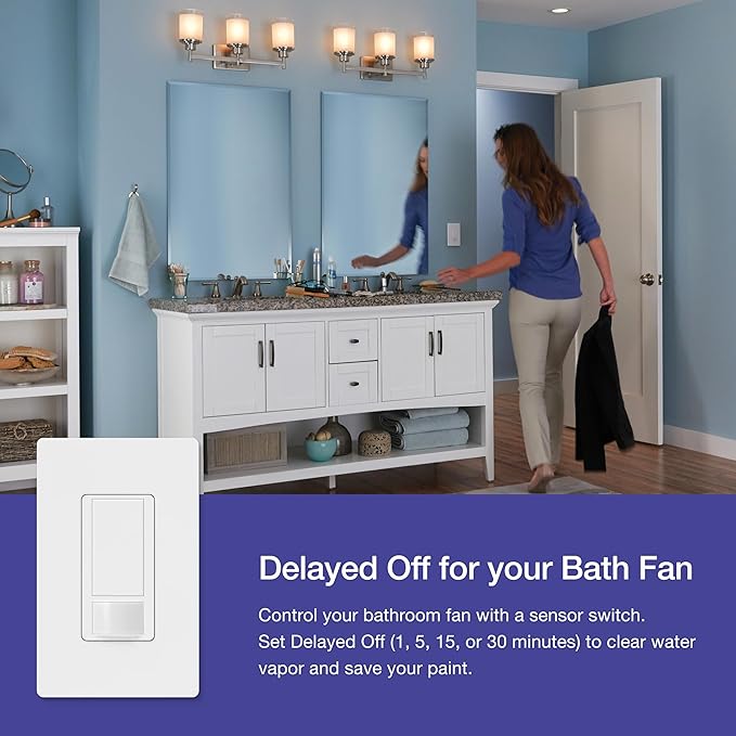 Lutron Maestro Motion Sensor Light Switch Indoor for Bathroom, Garage, Laundry Room, Any Bulbs, Occupancy Vacancy Sensor, Single-Pole, MS-OPS2-WH, White