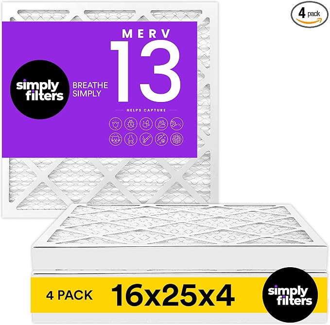 Simply 16x25x4 Air Filter, MERV 13, 4 Pack, Furnace Air Filter by SimplyFilters
