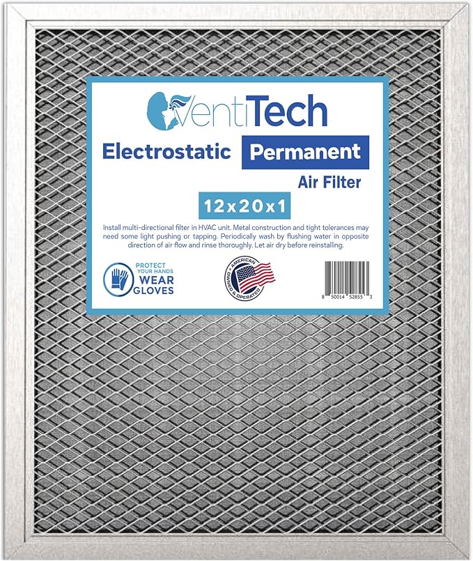12x20x1 Washable Electrostatic Air Filter. Reusable HVAC & Furnace Air Filter by VentiTech