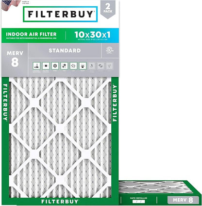 Filterbuy 10x30x1 Air Filter MERV 8 Essential Dust & Allergy Defense, by Filterbuy