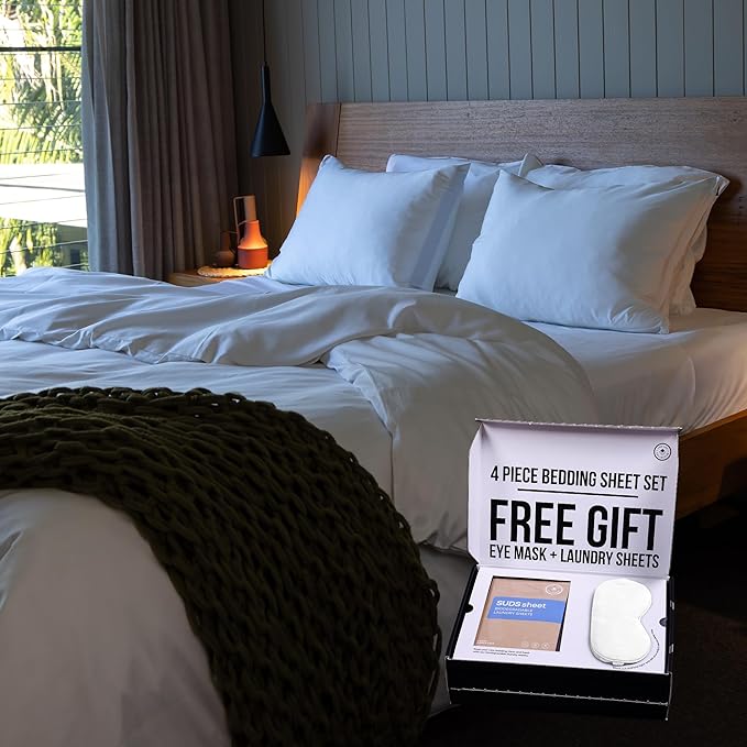 THE LAD COLLECTIVE 3.0 Full Size Bedding Set - Full Size Bedding Sets - 4-Piece Bedset w/Fitted Sheet, Top Sheet & 2 Standard Pillowcases [Duvet Not Included] - Bamboo-Cotton - Malibu White [White]