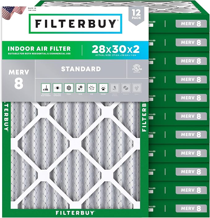 Filterbuy 28x30x2 Air Filter MERV 8 Essential Dust & Allergy Defense, by Filterbuy