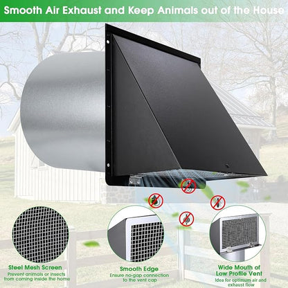 7 Inch Hooded Wall Vent with Mesh and Damper, Outside Wall Vent Hood Exterior - Image 3