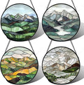 AMDERVEN Stained Glass Window Hanging 4 Pcs Set Mountain River Landscape Large 15" - Suncatcher Door Garden Sun Catcher Decor Birthday Mother's Day for Mom Woman Nana Girl Boy Friend