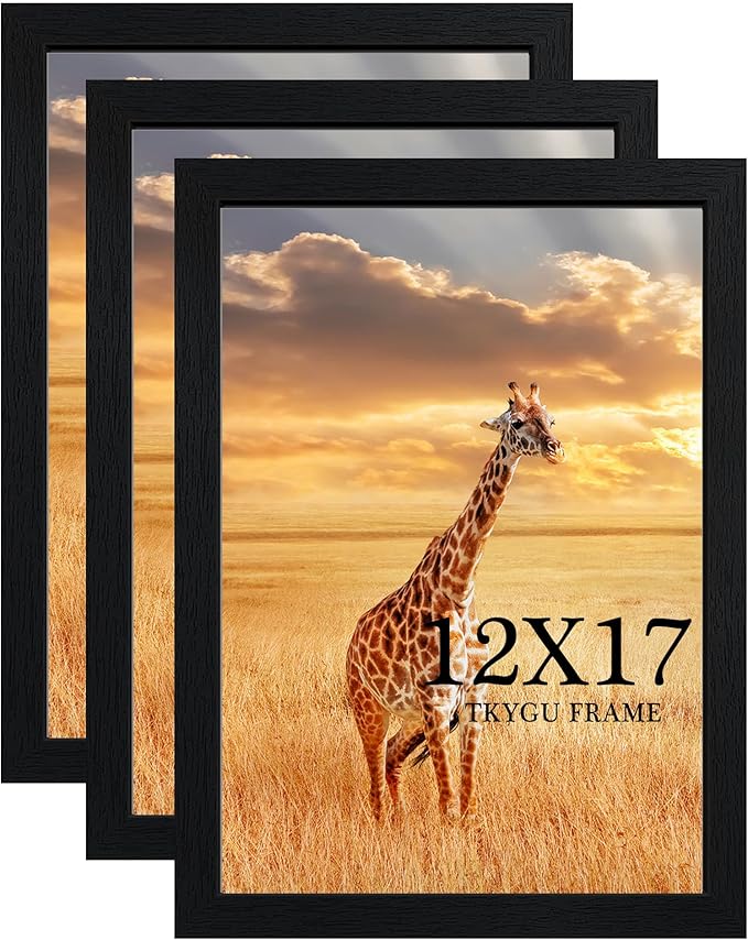 TKYGU 12x17 Picture Frame Black Set of 3,Wooden Frame 12x17 Wall Gallery Poster Photo frame with Durable Shatter Resistant Plexiglass for Wall Mounting Family -friend- wedding best gift