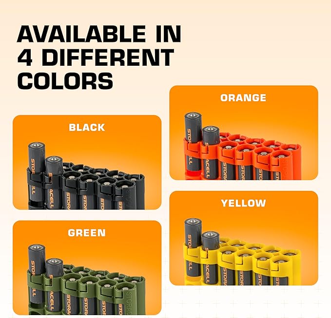 AA Battery Storage Caddy by Storacell, Orange, Holds 12 Batteries (Not included)