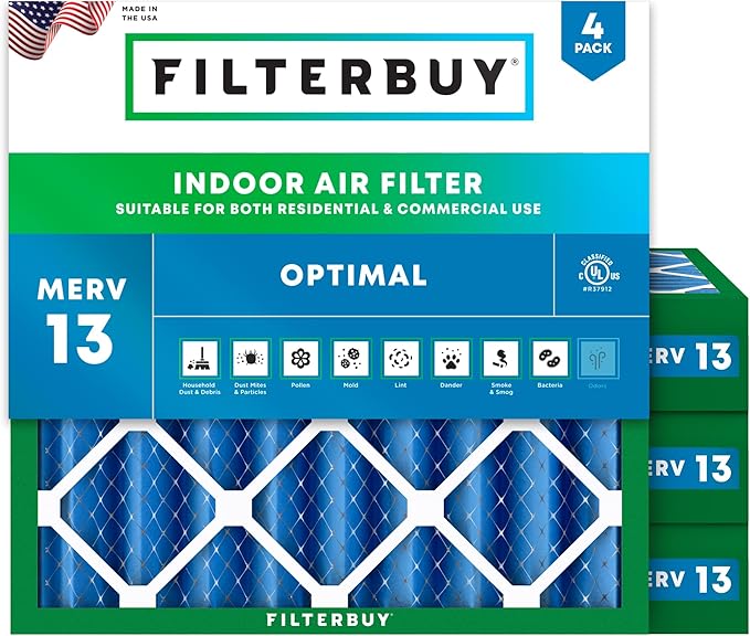 Filterbuy 14x14x4 Air Filter MERV 13 Optimal Smoke & Allergy Defense, by Filterbuy