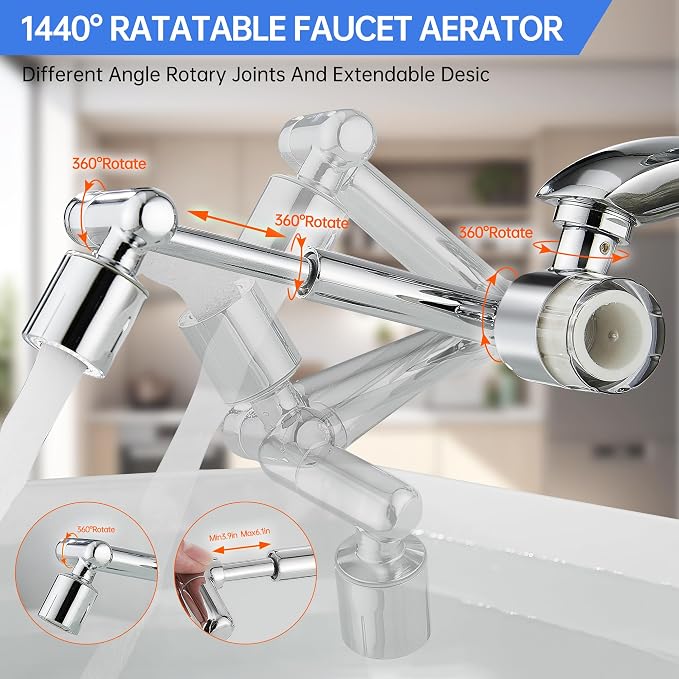 YYKBZ 1440° Rotating Sink Water Filter Faucet Extender Aerator, 2 Mode Swivel - Image 2