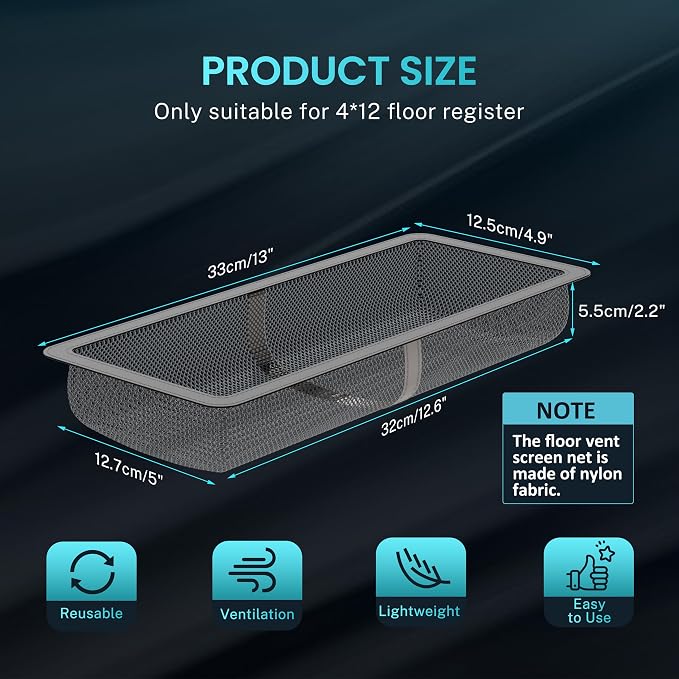 6 Pack Floor Register Cover Trap, HG Power 4 x 12 Inch Floor Vent Screen Net - Image 2
