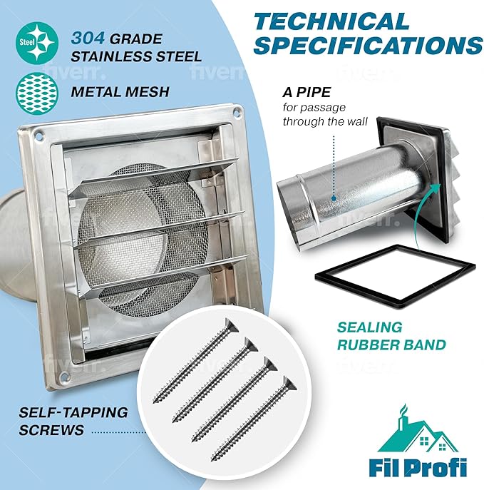 Wall Vent Cover with Metal Mesh Screen, Exterior Hood Vent - Image 2