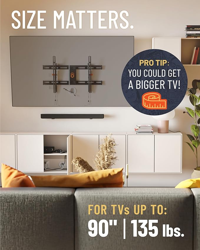 ECHOGEAR Wall Mount TV Bracket for TVs Up to 90" - Low Profile Design Tilts to Eliminate Glare - Includes Drilling Template & Can Be Leveled After Install - UL Listed for Safety