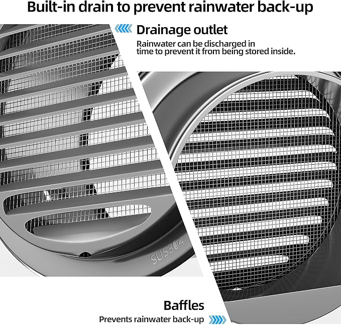 4" in Heavy Duty Thickened 304 Stainless Steel Air Vent Cover Louvered Grille - Image 5