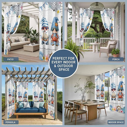 Ocean Gnome Outdoor Curtains for Patio Summer Marine Plumeria Shell Wooden - Image 8