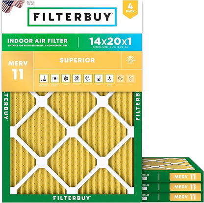 Filterbuy 14x20x1 Air Filter MERV 11 Superior Pet & Allergy Defense, by Filterbuy