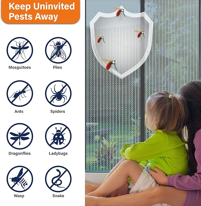 Mesh Screen with Magnetic Closure-Keeps Bugs Out Let Breeze in, Heavy Duty - Pet and Kid Friendly, Works with Front, Sliding Doors (38 x 82 Inch) Gray