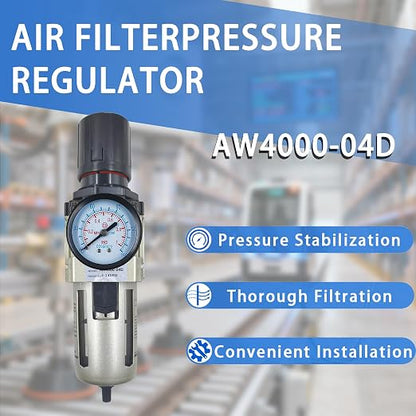 HengMinLingTong 1/2" NPT Compressed Air Filter Regulator Combo Piggyback - Image 2