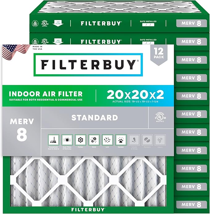 Filterbuy 20x20x2 Air Filter MERV 8 Essential Dust & Allergy Defense, by Filterbuy