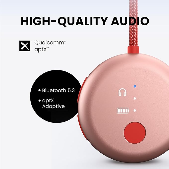 Avantree SoundJet R1 – 25Hr Airplane Bluetooth Adapter for All AirPods (Pro/Max) with Qualcomm Chipset & aptX Adaptive, Wireless Audio Transmitter for Flight Travel, Works with Bose & Other Headphones
