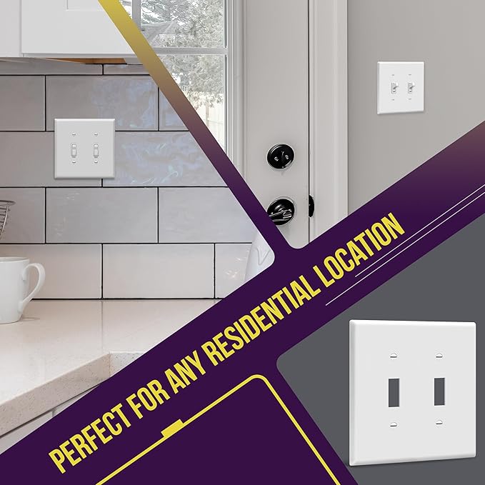ENERLITES Mid-Size Toggle Light Switch Wall Plate, Midway Size 2-Gang 4.88" x 4.92", Unbreakable Polycarbonate Thermoplastic, UL Listed, 8812M-W-5PCS, White (5 Pack)