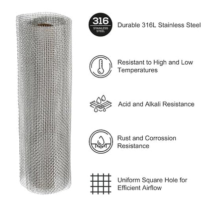 PATIKIL 40" L x 10" W Woven Wire Mesh, 12 Mesh 316L Stainless Steel Air Vent - Image 3
