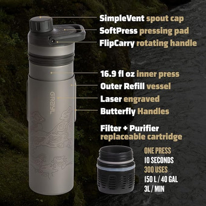GRAYL UltraPress Titanium 16.9 oz Water Purifier & Filter Bottle - Image 8