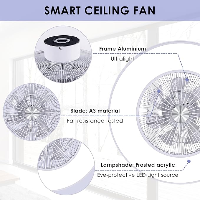 HUMHOLD 24" Bladeless Ceiling Fans with Lights and Remote/APP Control, Low Profile Ceiling Fan with 3-Dimmable Lights, Enclosed Flush Mount Ceiling Fan for Kid's Bedroom/Living Room
