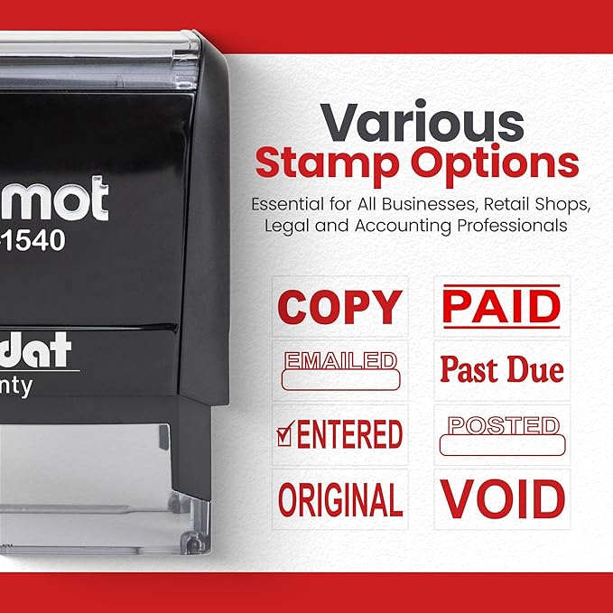 Promot Past Due Self Inking Rubber Stamp - Refillable Stampers for Office - Business, Accounting, Bookkeeping, Coding, Legal, Notary, Work, Ordering, Inventory, Check, Accounts Payable Stamp - Red Ink