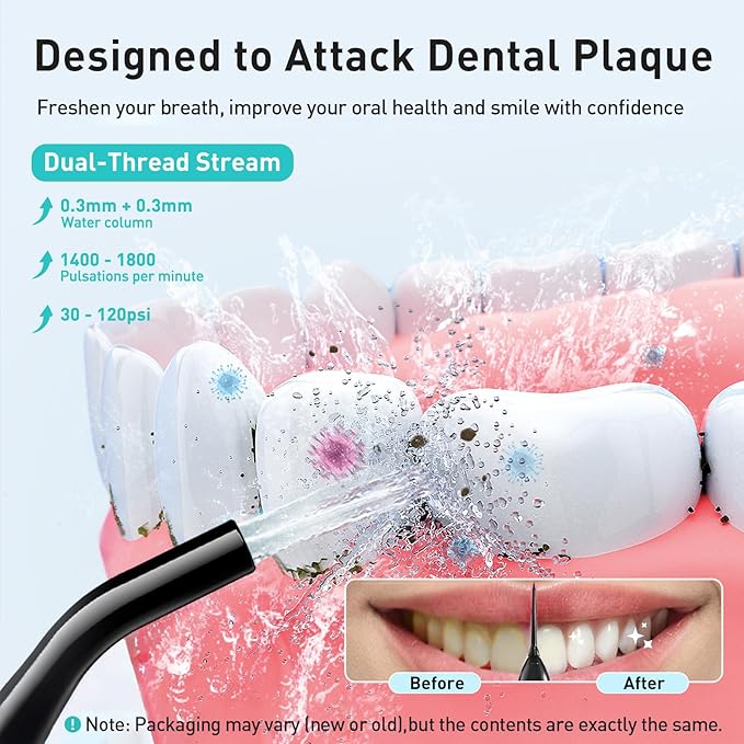 COSLUS Water Dental Flosser Teeth Pick: Portable Cordless Oral Irrigator 300ML Rechargeable Travel Irrigation Cleaner IPX7 Waterproof Electric Flossing Machine for Teeth Cleaning C20(F5020E)