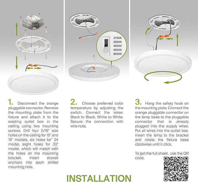 ASD LED 18" Round Flush Mount Ceiling Light Fixture, Low Profile Surface Lighting | 5CCT, Dimmable, Ultra-Thin, ETL Listed | 32W 2600LM 2700-6000K 100-277V | Kitchen, Bedroom, Hallway Lamp | White
