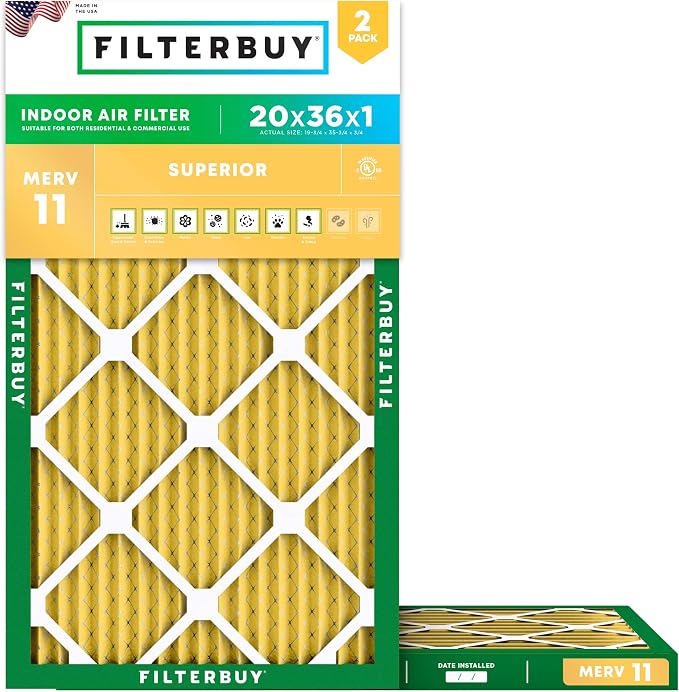 Filterbuy 20x36x1 Air Filter MERV 11 Superior Pet & Allergy Defense, by Filterbuy
