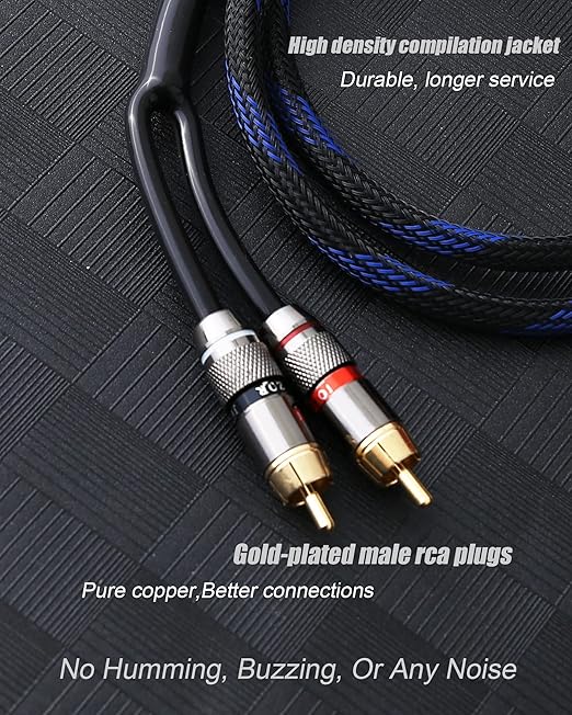 Diaianyfi Audiophile RCA to 2RCA Subwoofer Cable,1 RCA Male to 2 RCA Male Audio Cable RCA Y-Adapter,Oxygen-Free Copper,Nylon Braided Jacket (3.3FT)