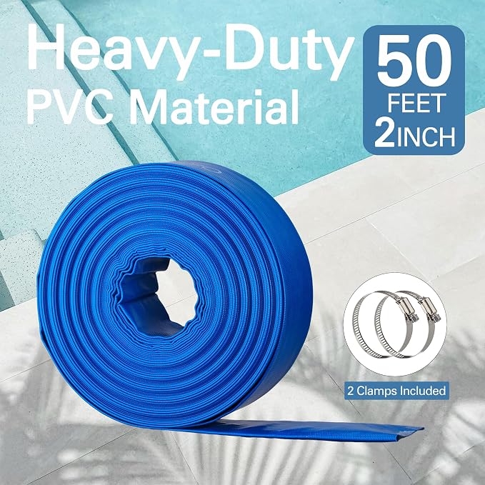 2" x 50FT Pool Backwash Hose, Heavy-Duty Pool Hose, Lay Flat Discharge Hose - Image 3