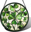 CRISGIF Stained Glass Window Hanging - Ireland Green Lucky Clover Suncatcher for Doors Garden St. Patrick's Day Sun Catchers Decor Mother's Day Birthday for Women Men Mom Nana 15 in