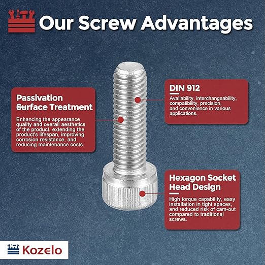 Kozelo 30pcs Socket Head Cap Screws - [M8-1.25 x 25mm] 304 Stainless Steel Allen Socket Drive for Electrical Motor 3D Printing Fan Engine Replacement Use, Silver