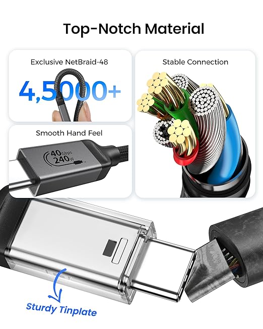 Silkland USB 4 for Long Thunderbolt 4 Cable 10FT, 40Gbps/8K Display/240W Charging, Braided USB C Thunderbolt 3 Cable 3M, USB C Video Cable Compatible for MacBook, iPhone 17/16, SSD, Monitor