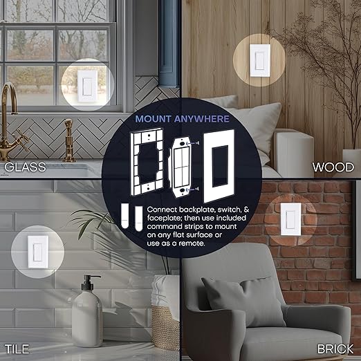 RunLessWire 3-Way Fan & Light Battery-Free DIY Kinetic Wireless Light Switch Kit for Bathrooms & Ceiling Fans: 2 Dual Remote Switches, Both Control 2 5A On/Off Receivers Separately – White