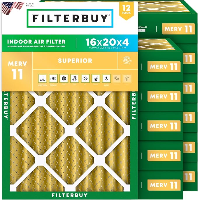 Filterbuy 16x20x4 Air Filter MERV 11 Superior Pet & Allergy Defense, by Filterbuy