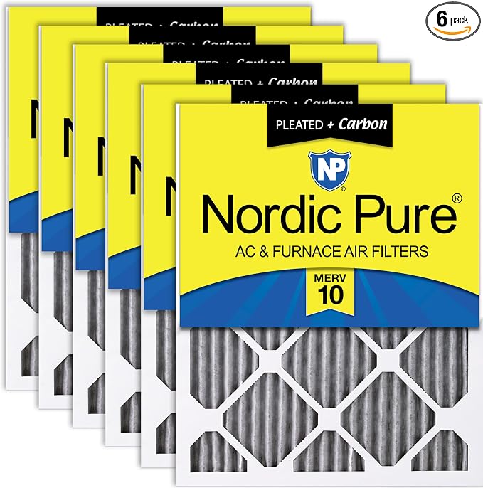 Nordic Pure 18x18x1 Furnace Air Filters MERV 10 Pleated Plus Carbon 6 Pack by NordicPure