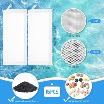 Geiserailie 15 Pieces Aquarium Filter Media Bags 150 Micrometer Fine Filter - Image 2