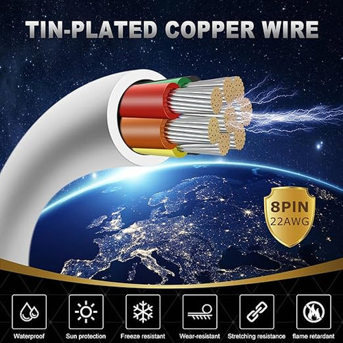 22 Gauge 8 Conductor Electrical Wire, 32.8FT White Stranded Low Voltage 22/8 PVC Case, 22 AWG Tinned Copper 8 Wire Extension Power for Strips LED Lamp Lighting