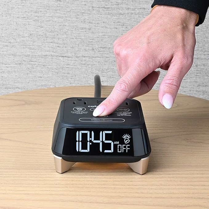 Brandstand CubieTime Zen | Alarm Clock Charger with White Noise and Sunrise Alarm | 2 USB-C Ports | 2 Tamper Resistant Outlets | Night Light