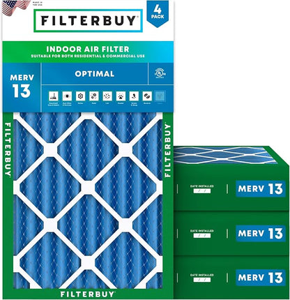Filterbuy 12x20x4 Air Filter MERV 13 Optimal Smoke & Allergy Defense, by Filterbuy