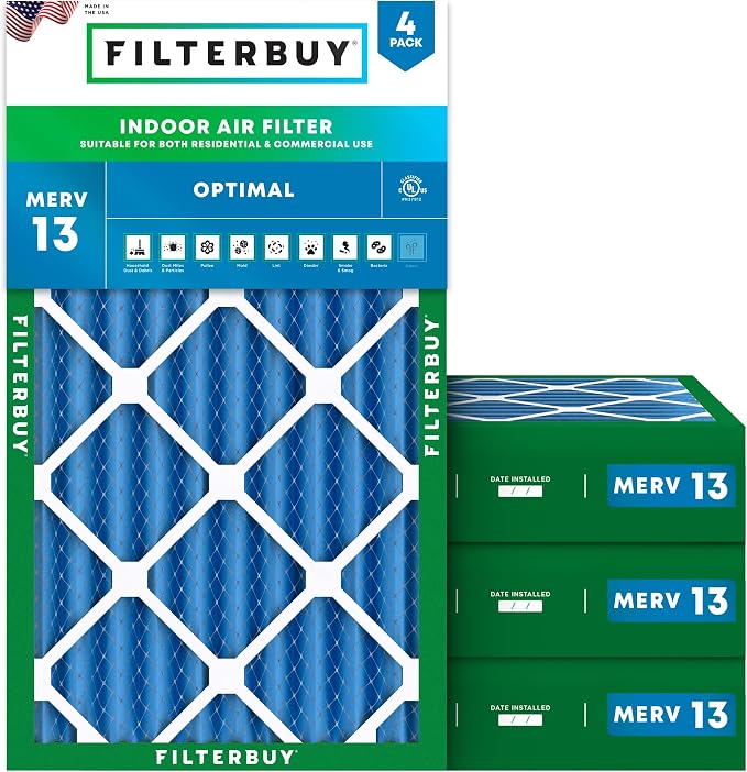 Filterbuy 14x25x4 Air Filter MERV 13 Optimal Smoke & Allergy Defense, by Filterbuy