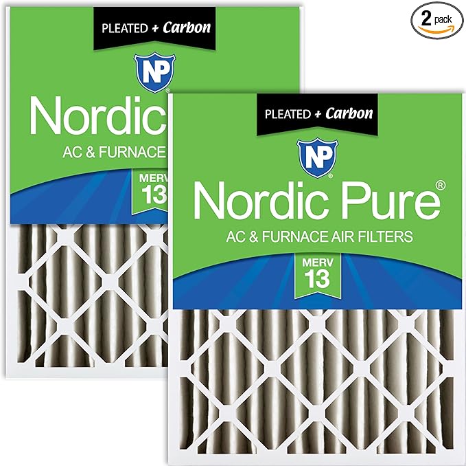 Nordic Pure 16x25x4 Pleated Air Filters MERV 13 Plus Carbon 2 Pack by NordicPure