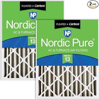 Nordic Pure 16x20x4 Pleated Air Filters MERV 13 Plus Carbon 2 Pack by NordicPure
