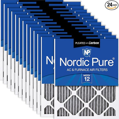 Nordic Pure 20x20x1 Furnace Air Filters MERV 12 Pleated Plus Carbon 24 Pack by NordicPure