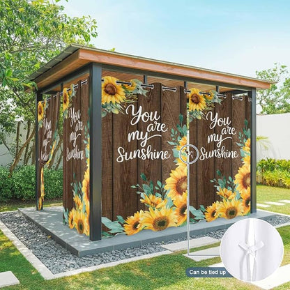Summer Outdoor Curtains for Patio Sunflowers Eucalyptus Leaves Wood Waterproof - Image 7