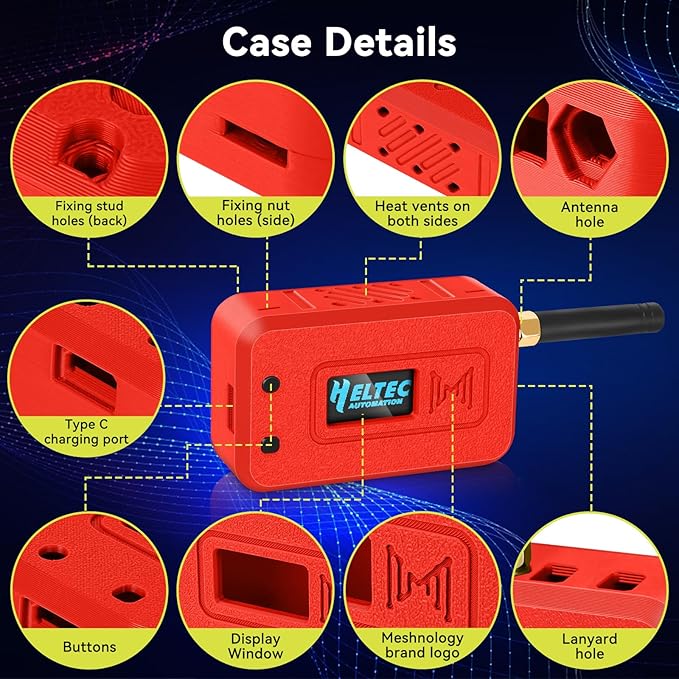 Meshnology 1 Set ESP32 Lo Ra V3 Module Board with 915 MHz Antenna + 3000mAh Battery + Case - with WiFi Blue Tooth SX1262 CP2102 0.96” OLED Display Type C for Ar duino Mesh Tastic IOT (N35, Red)