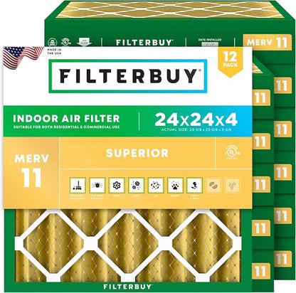 Filterbuy 24x24x4 Air Filter MERV 11 Superior Pet & Allergy Defense, by Filterbuy